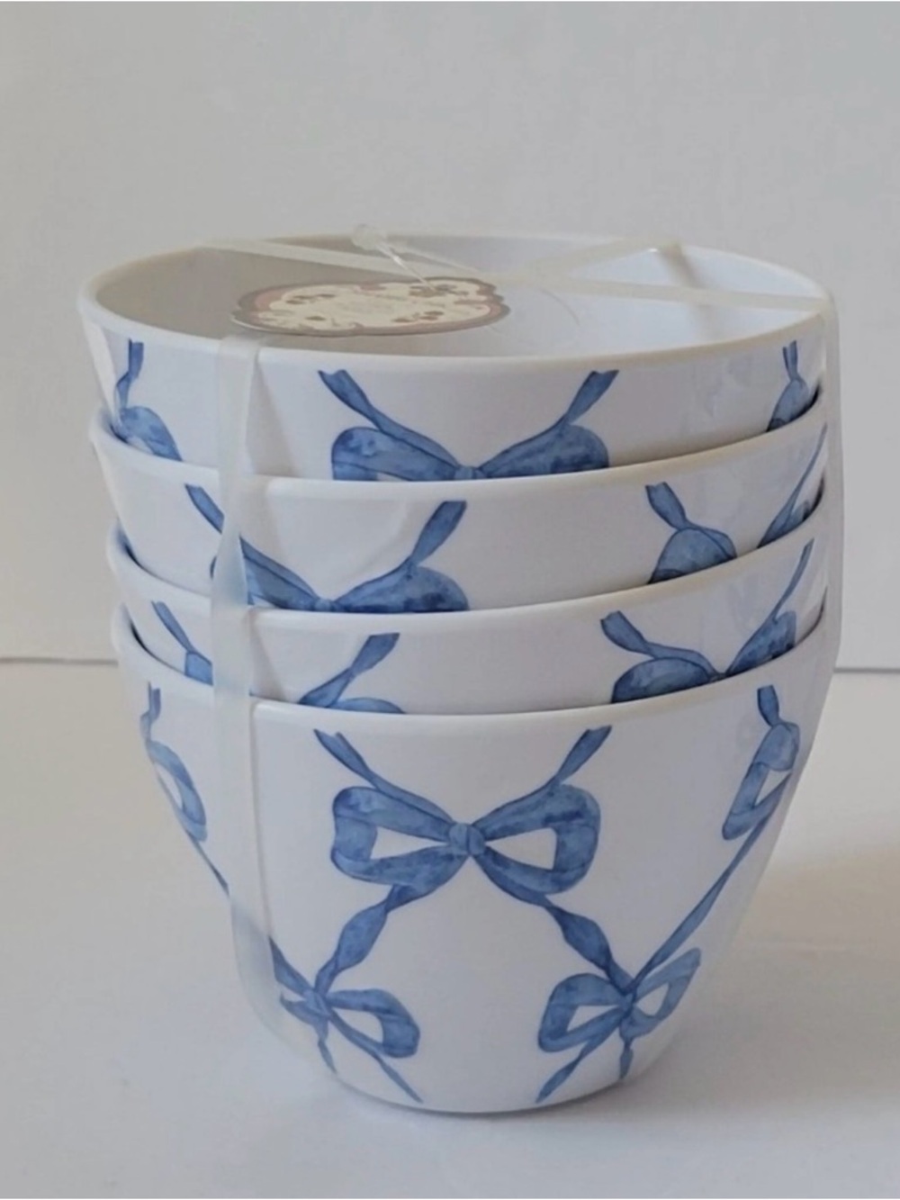 Shabby Chic melamine set of 4 dip Blue Bow Ceramic Bowl Set NWT